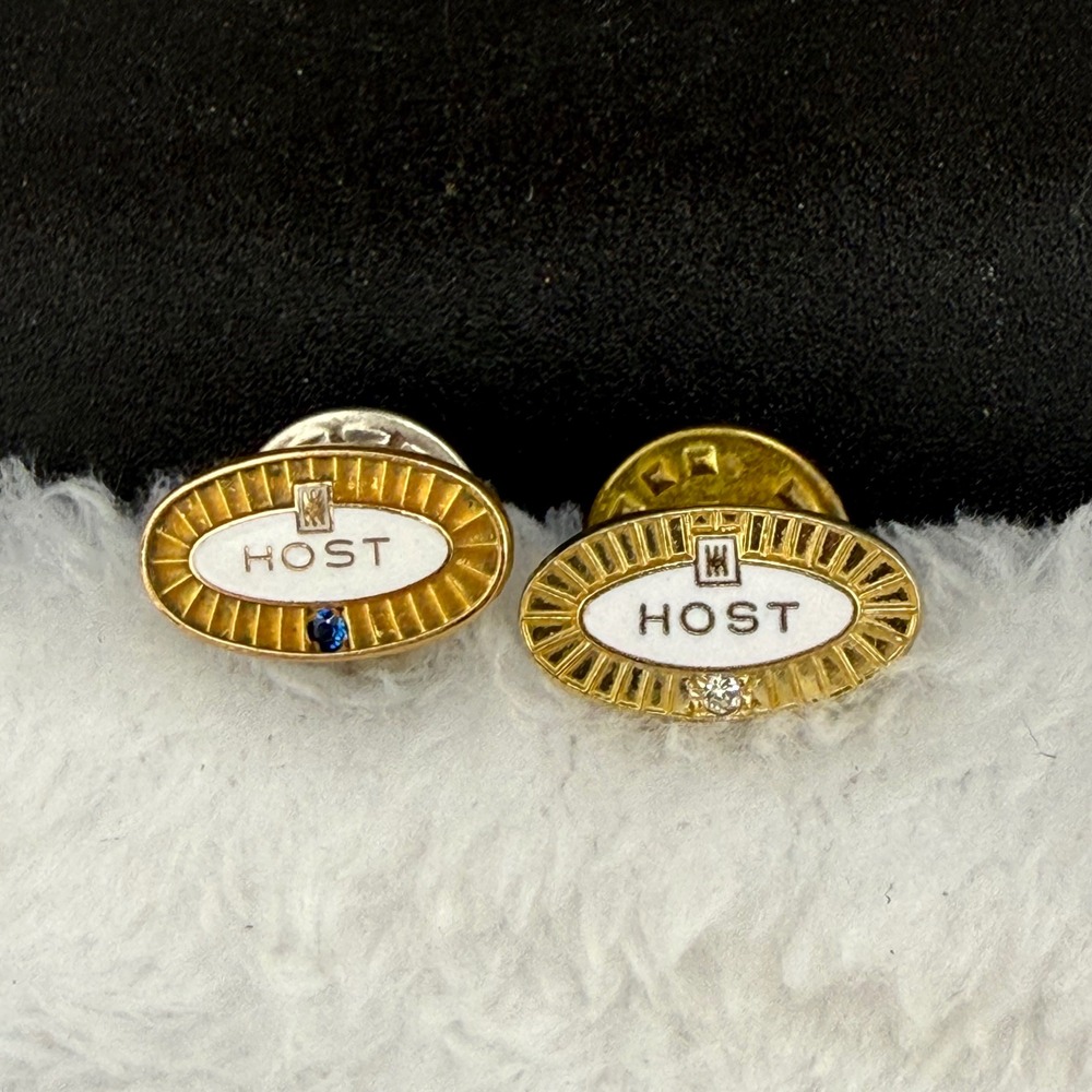 Vintage Marriott Host Service Award Pins Gold Tone Enamel Blue Stone Unisex OS